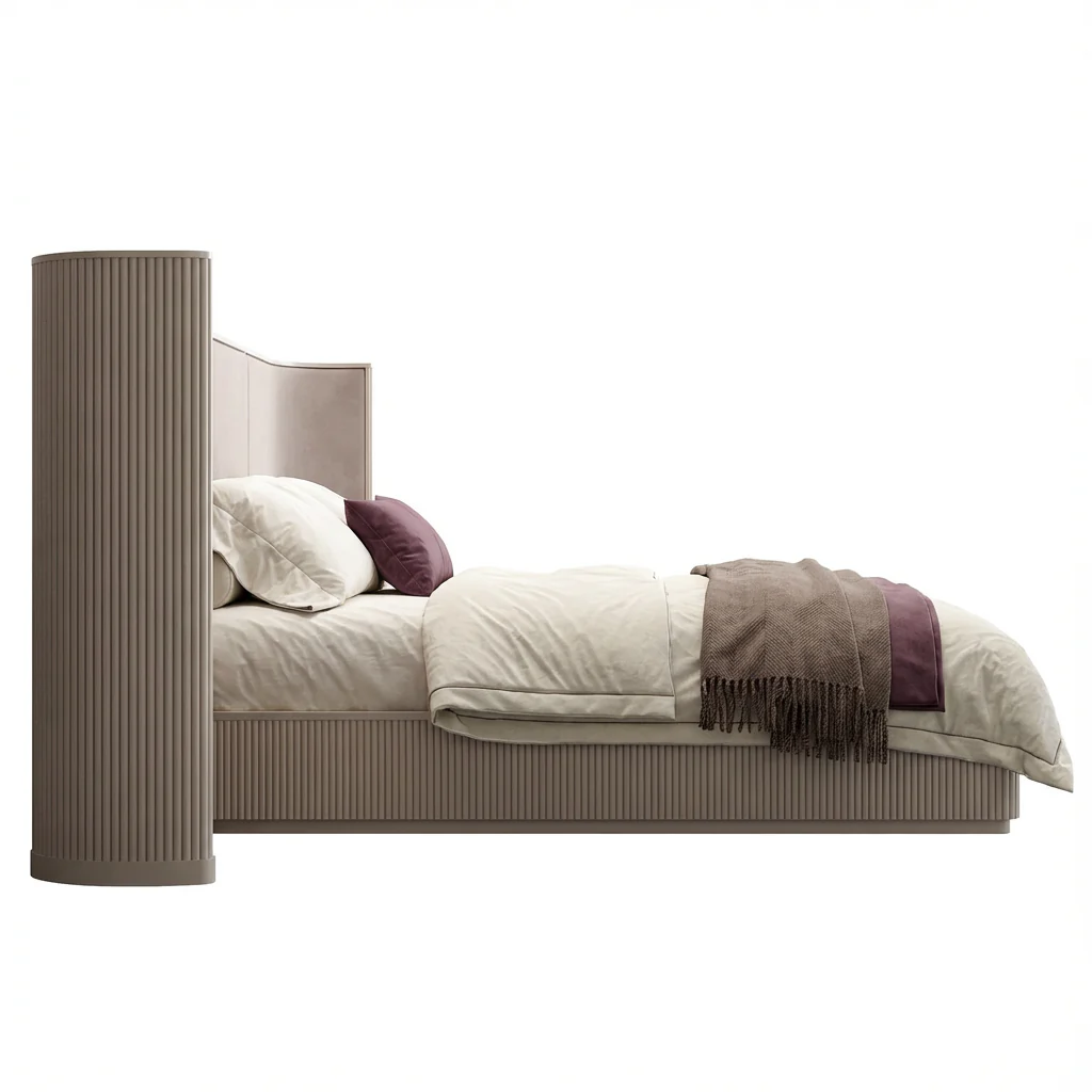 Baxter Bed Alabaster w/ Beige Velvet Headboard - Image 4