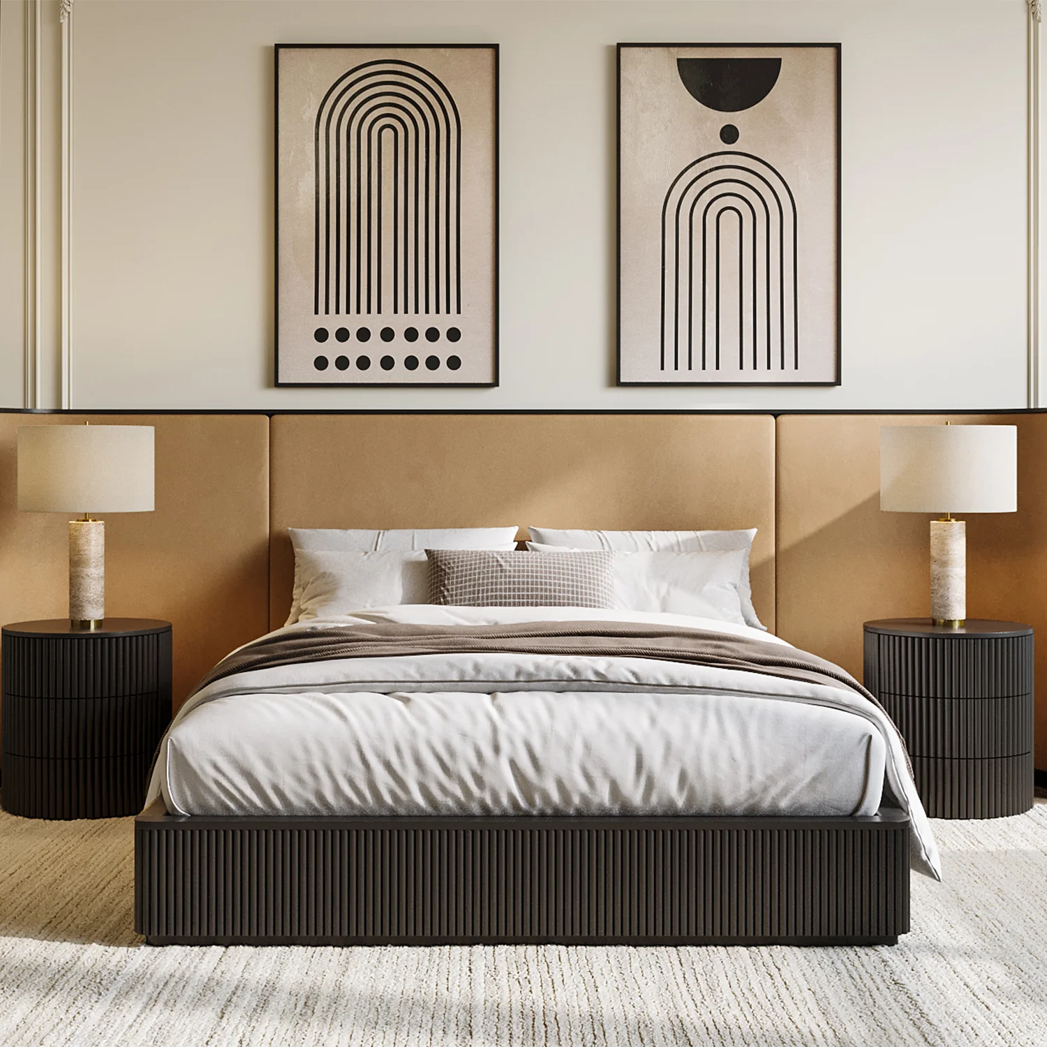 Baxter Bed Black w/ Camel Velvet Headboard - Image 4
