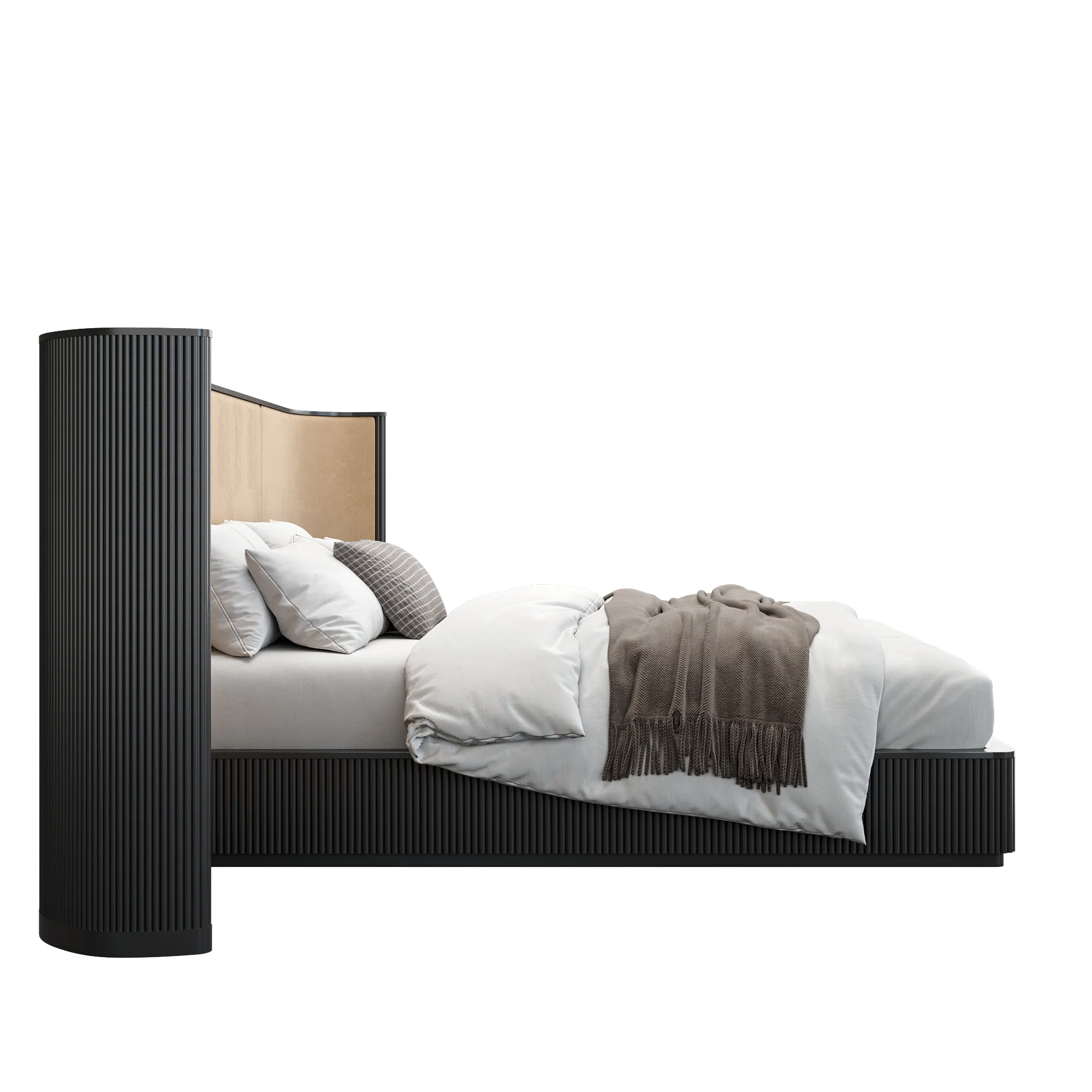 Baxter Bed Black w/ Camel Velvet Headboard - Image 5
