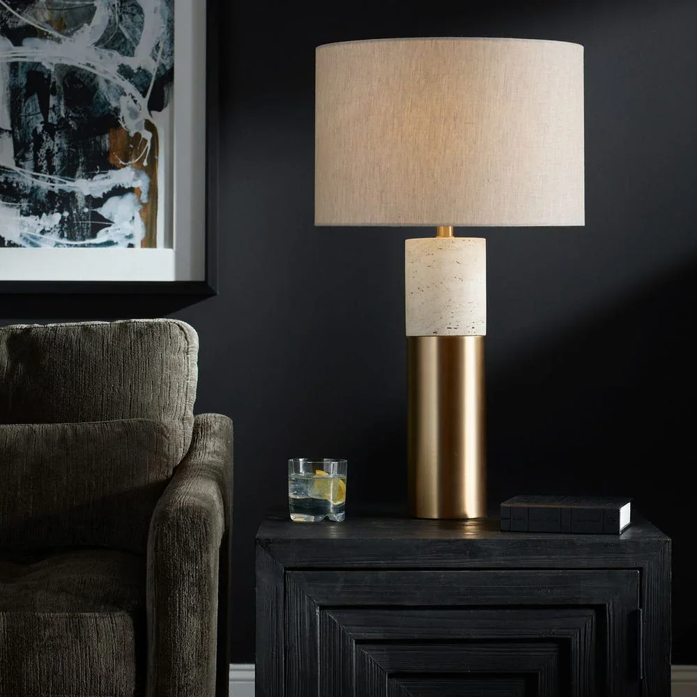 Bravertine Table Lamp Gold & Travertine - Image 4