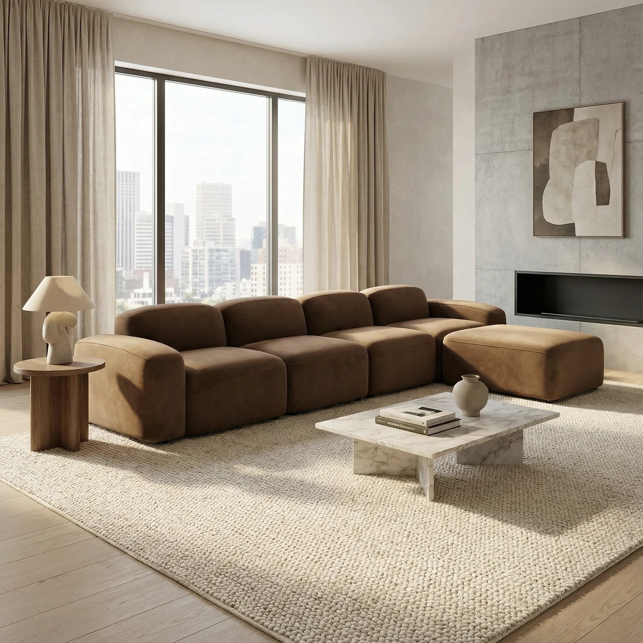 Brunello Large Sectional Sofa Brown Velvet - Image 8