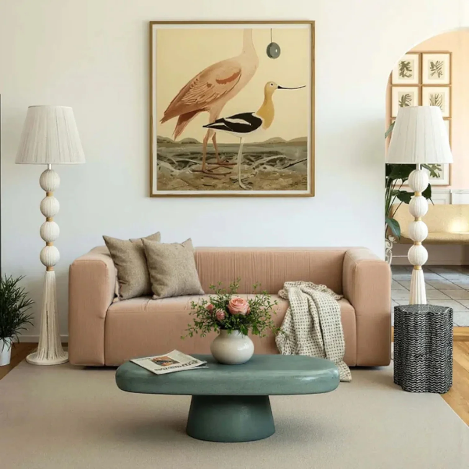 Calista Upcycled Chenille Peach Sofa - Image 2