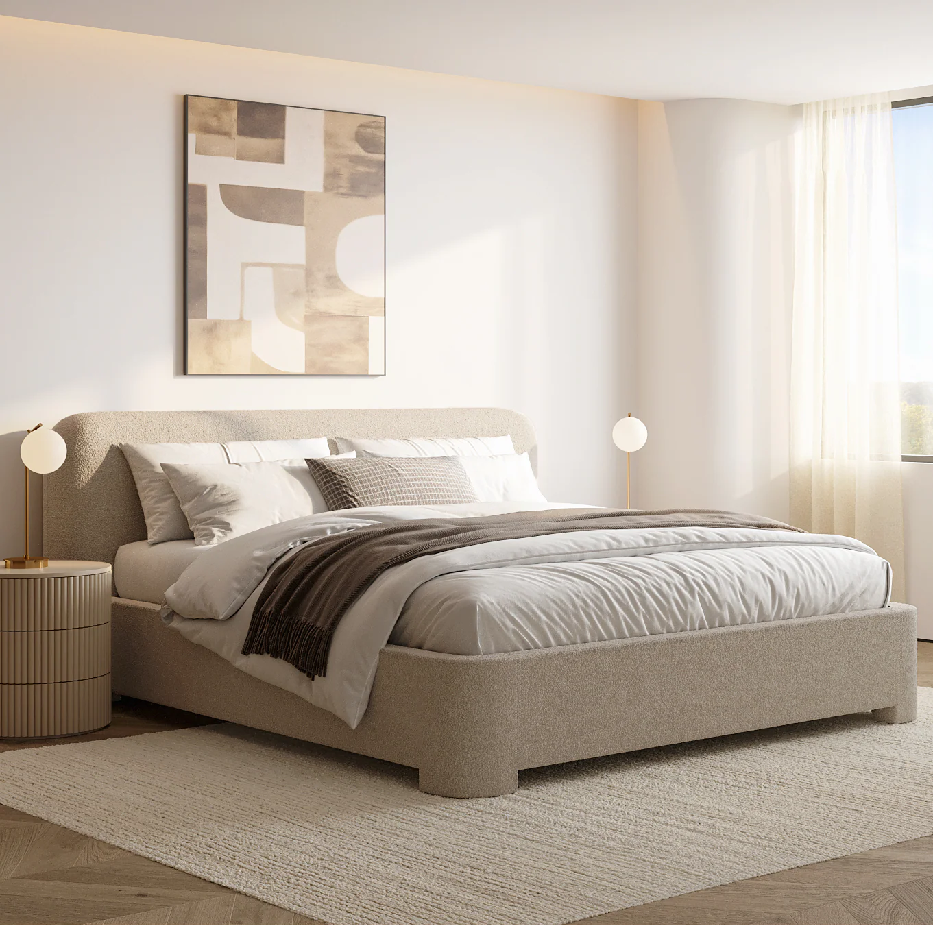 Elora Bed Greige Boucle - Image 5