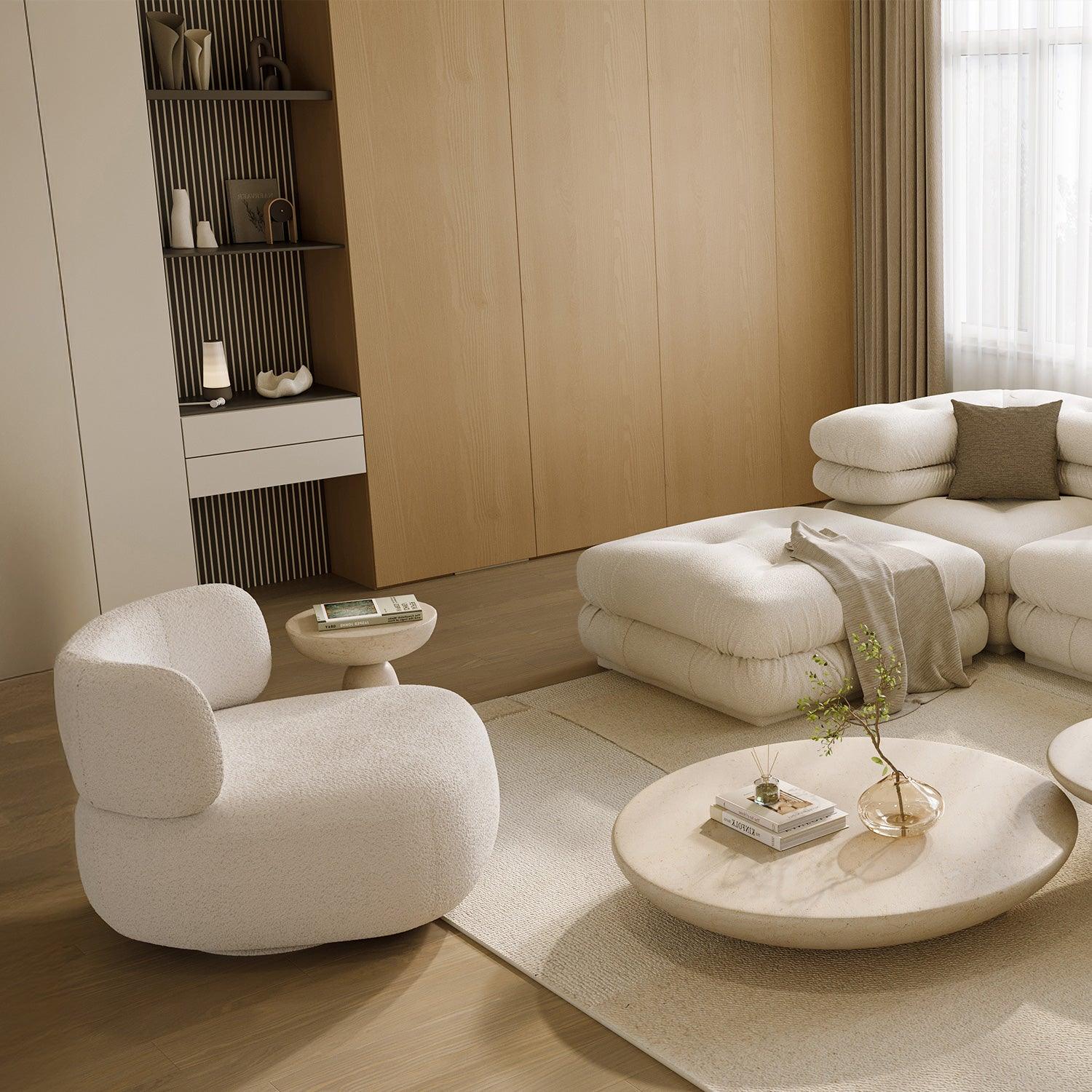 Lilo Swivel Lounge Chair White Boucle - Image 2