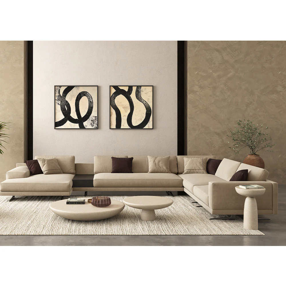 Maestro Sectional Sofa Beige Velvet - Image 4