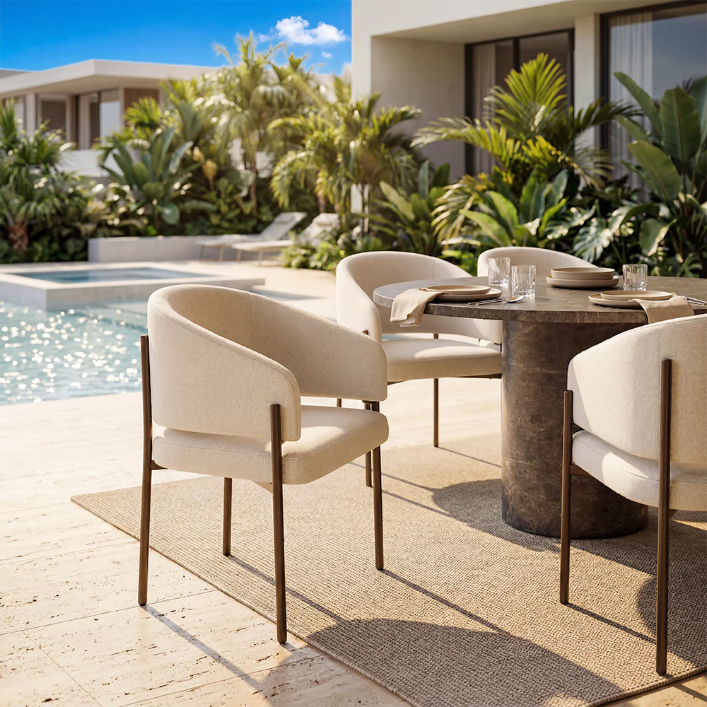 Oxford Outdoor Dining Chair Off White & Bronze Frame - Image 2